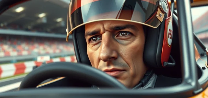 Alain Prost concentré dans sa voiture de Formule 1, illustrant son approche mentale des courses.