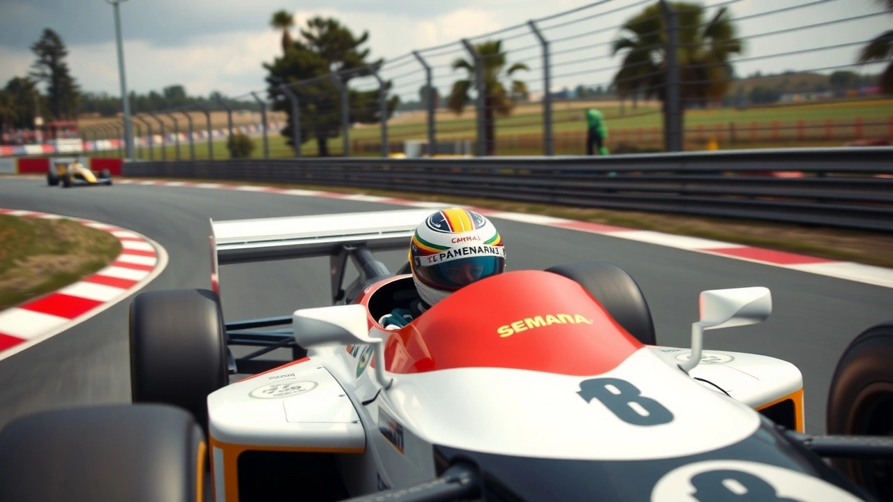 Ayrton Senna en course sur un circuit de Formule 1