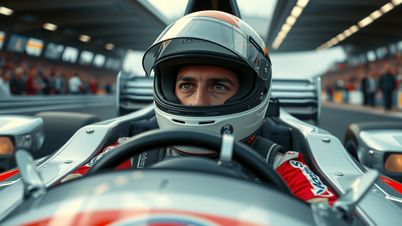 Ayrton Senna en voiture de course lors d'une course de Formule 1