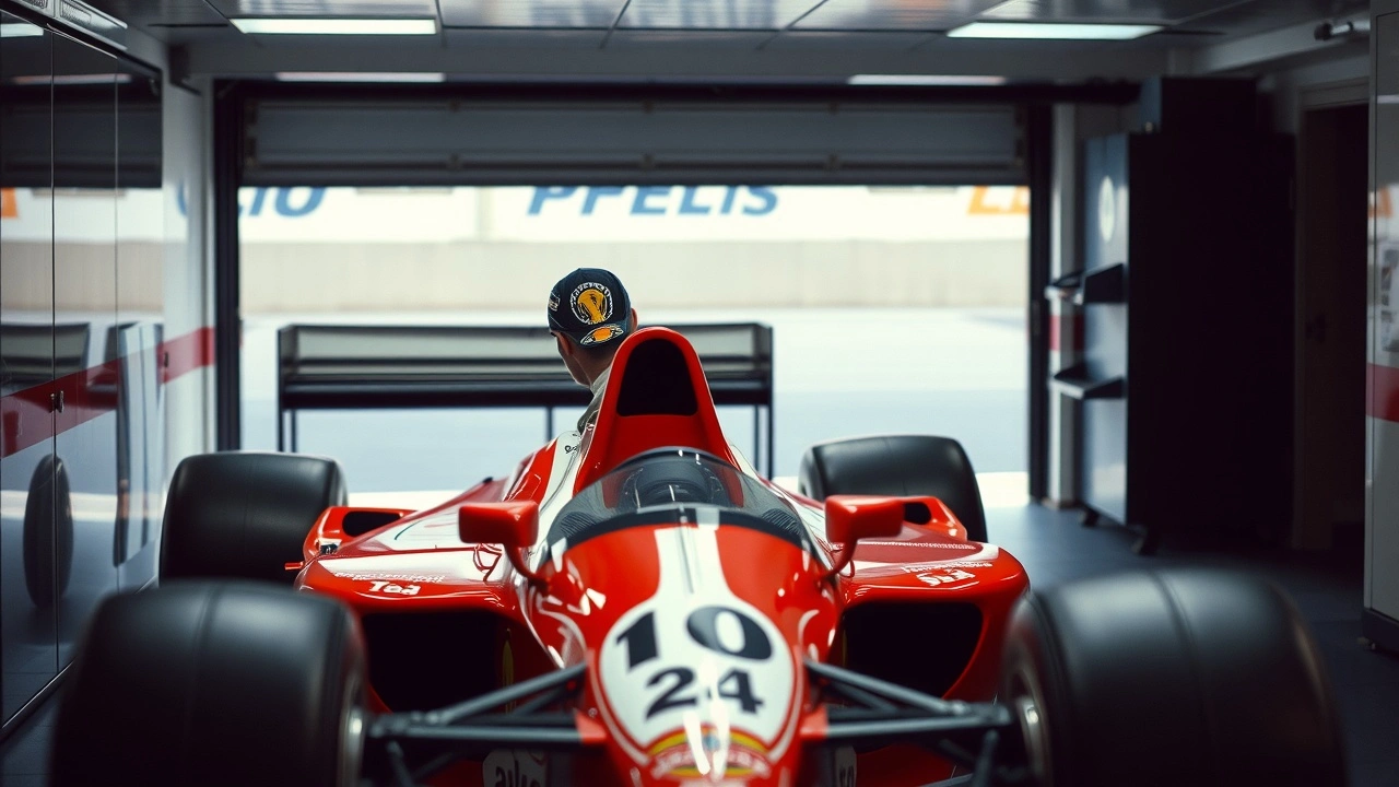 Ayrton Senna entrant dans une voiture de Formule 1