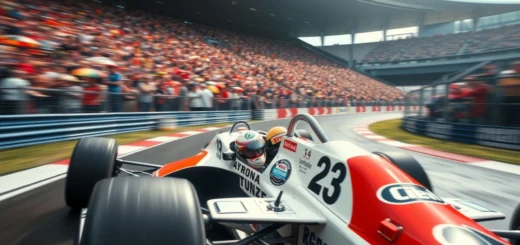Illustration d'Ayrton Senna en pleine course, représentant sa légende et ses triomphes en Formule 1.