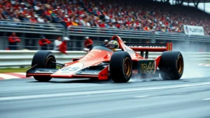 Ayrton Senna en pleine course, montrant sa détermination et son expertise en Formule 1.
