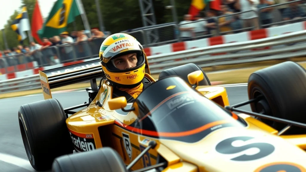 Ayrton Senna en pleine course dans une voiture de Formule 1