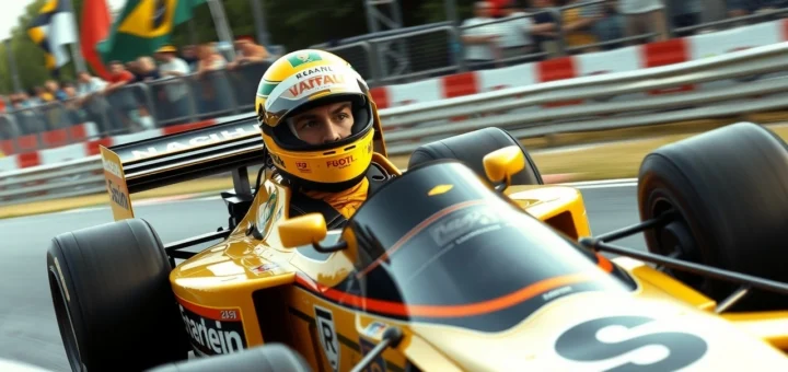 Ayrton Senna en pleine course dans une voiture de Formule 1