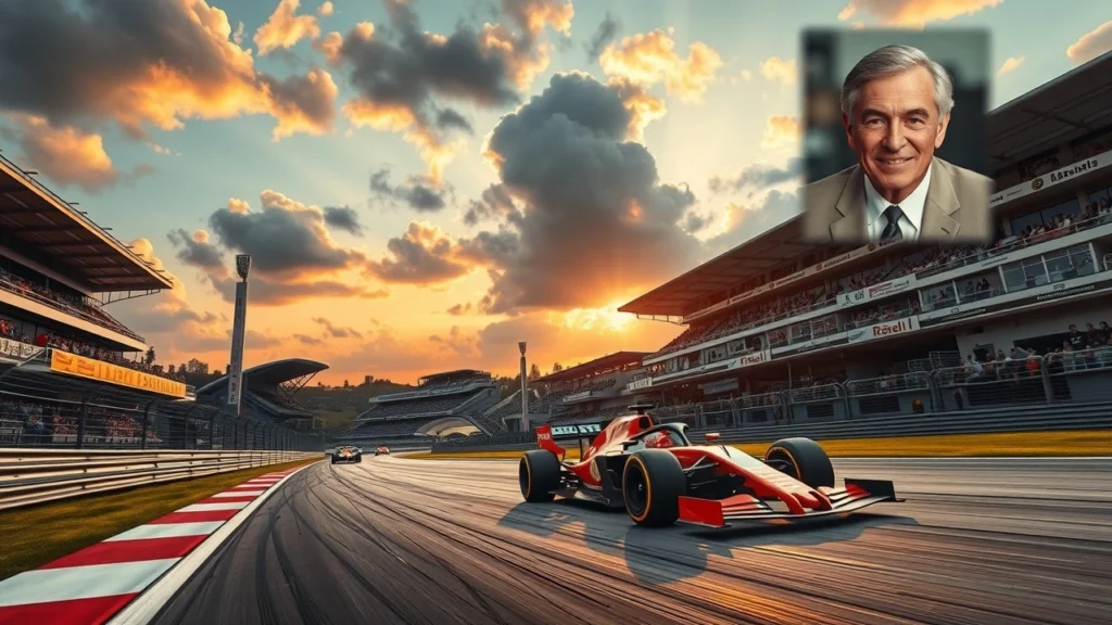 Une illustration sur un circuit de Formule 1 mettant en avant la sécurité et le sacrifice de Jules Bianchi.