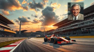 Une illustration sur un circuit de Formule 1 mettant en avant la sécurité et le sacrifice de Jules Bianchi.