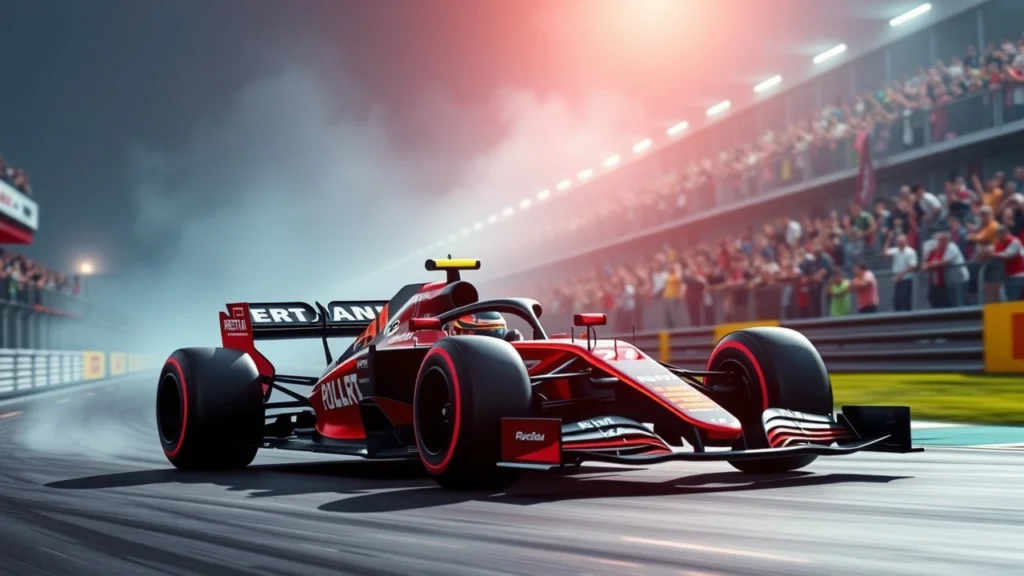 Un paysage de Formule 1 représentant l'héritage de Jules Bianchi et l'importance de la sécurité des pilotes.