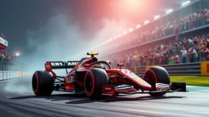 Un paysage de Formule 1 représentant l'héritage de Jules Bianchi et l'importance de la sécurité des pilotes.