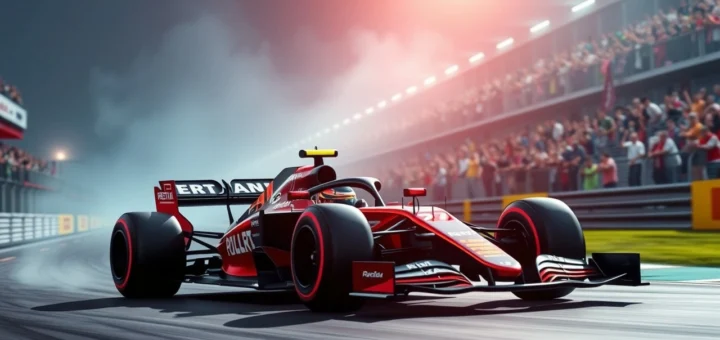 Un paysage de Formule 1 représentant l'héritage de Jules Bianchi et l'importance de la sécurité des pilotes.