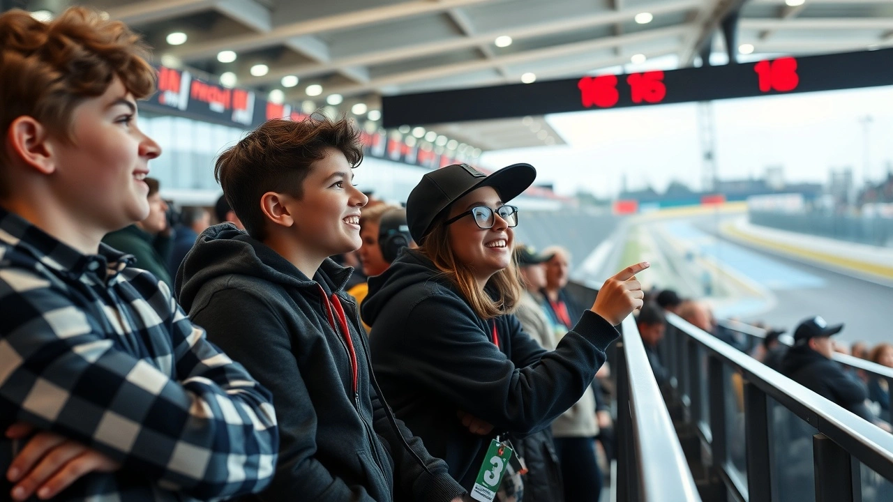 Jeunes fans regardant une course automobile moderne