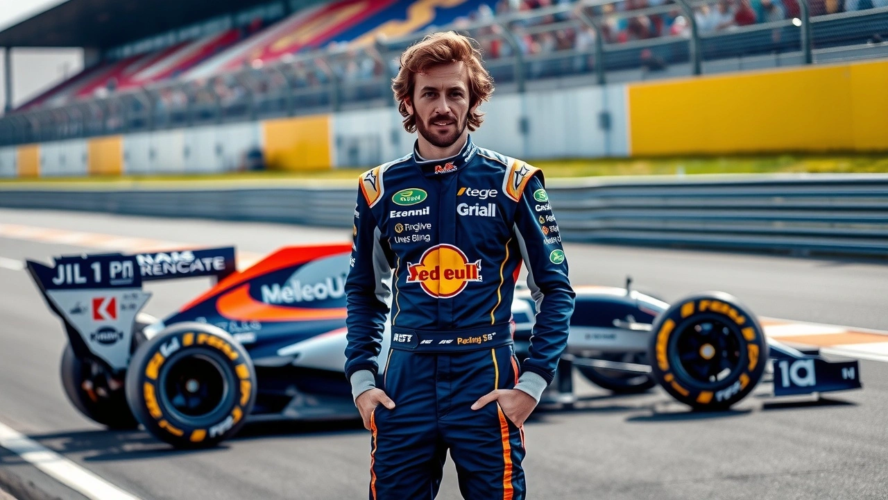 Nicolas Prost en combinaison de course à côté de sa voiture