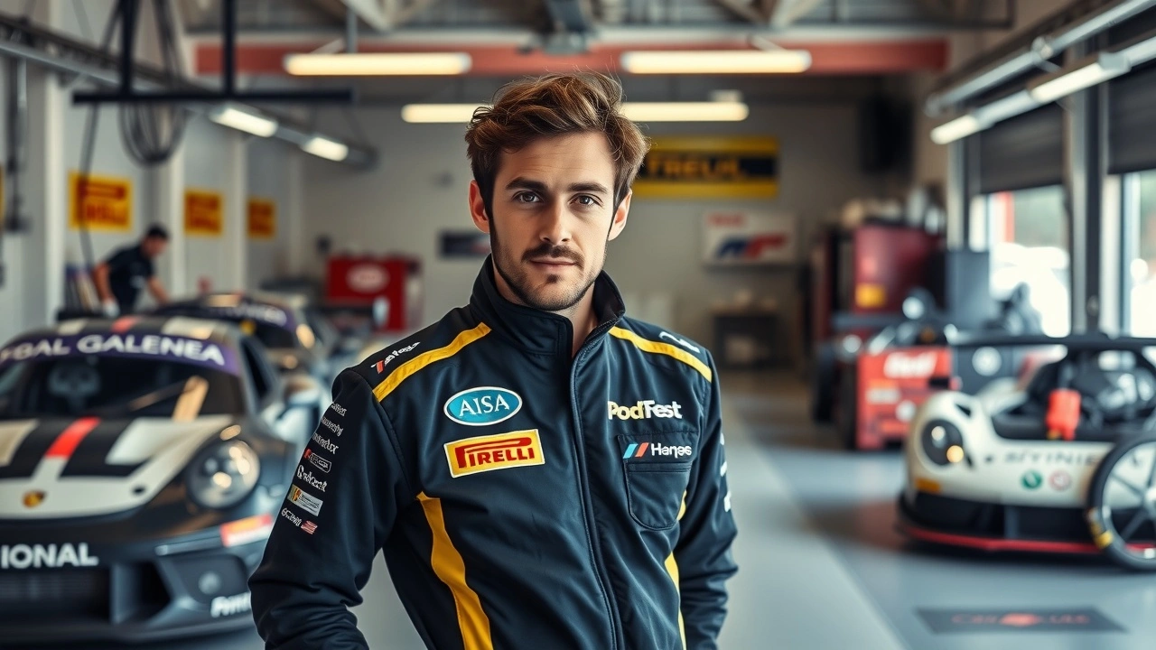 Nicolas Prost dans un garage de course avec des voitures