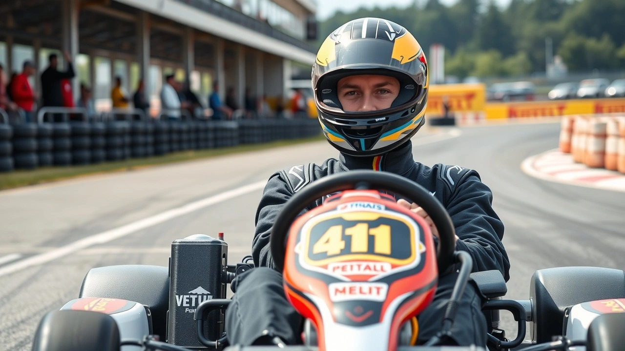 Nicolas Prost dans un kart sur une piste de karting