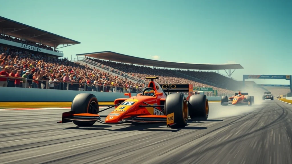 Une scène illustrant une performance inattendue d'un pilote de F1, montrant l'intensité de la compétition.