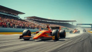 Une scène illustrant une performance inattendue d'un pilote de F1, montrant l'intensité de la compétition.