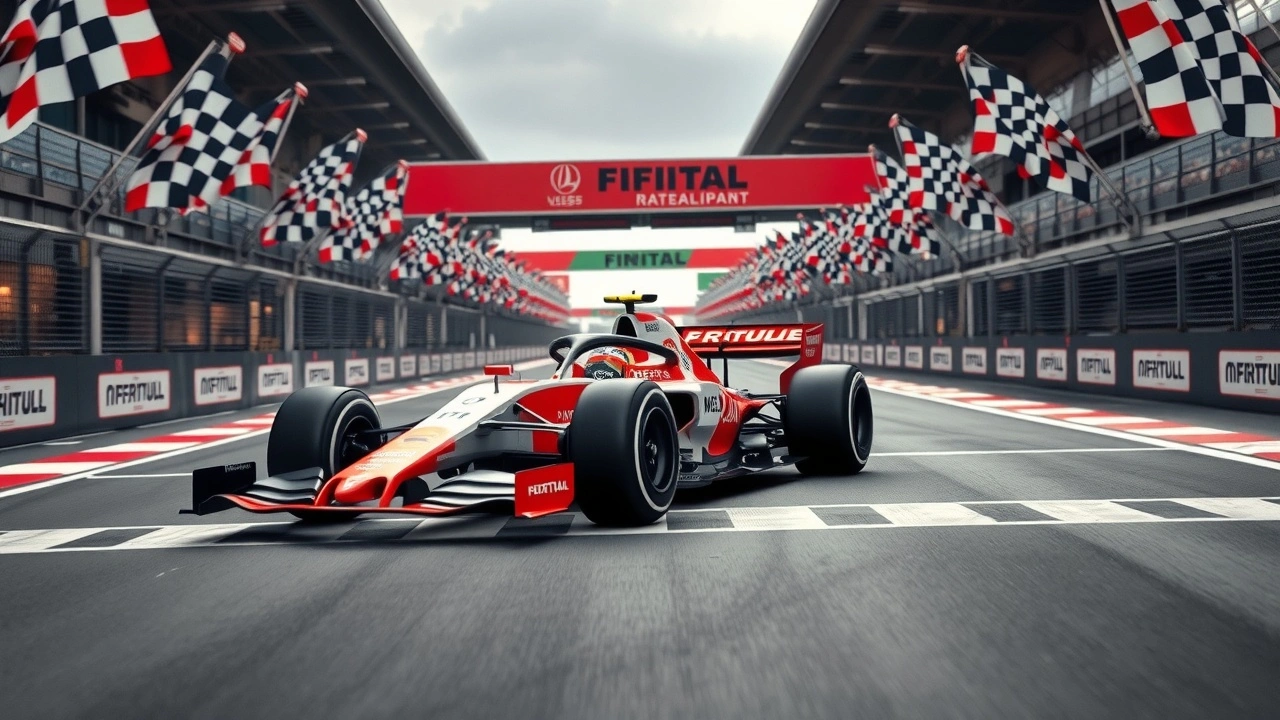 voiture de formule 1 franchissant la ligne d arrivee