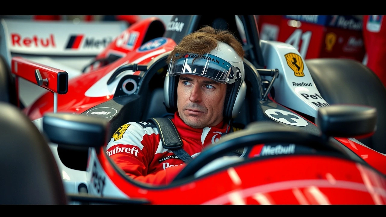Alain Prost dans une voiture de Formule 1 moderne