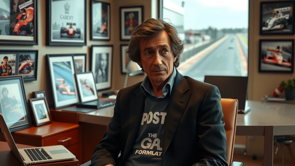 Alain Prost dans un bureau moderne réagissant aux rumeurs sur son rôle en Formule 1