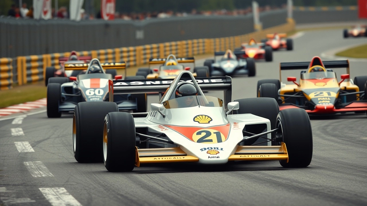 Ayrton Senna en course avec d'autres voitures rivales