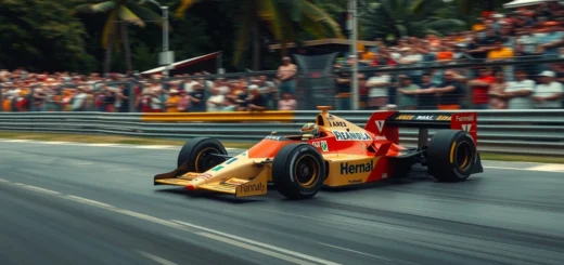 Une représentation photoréaliste de l'esprit indomptable d'Ayrton Senna dans une course de Formule 1.