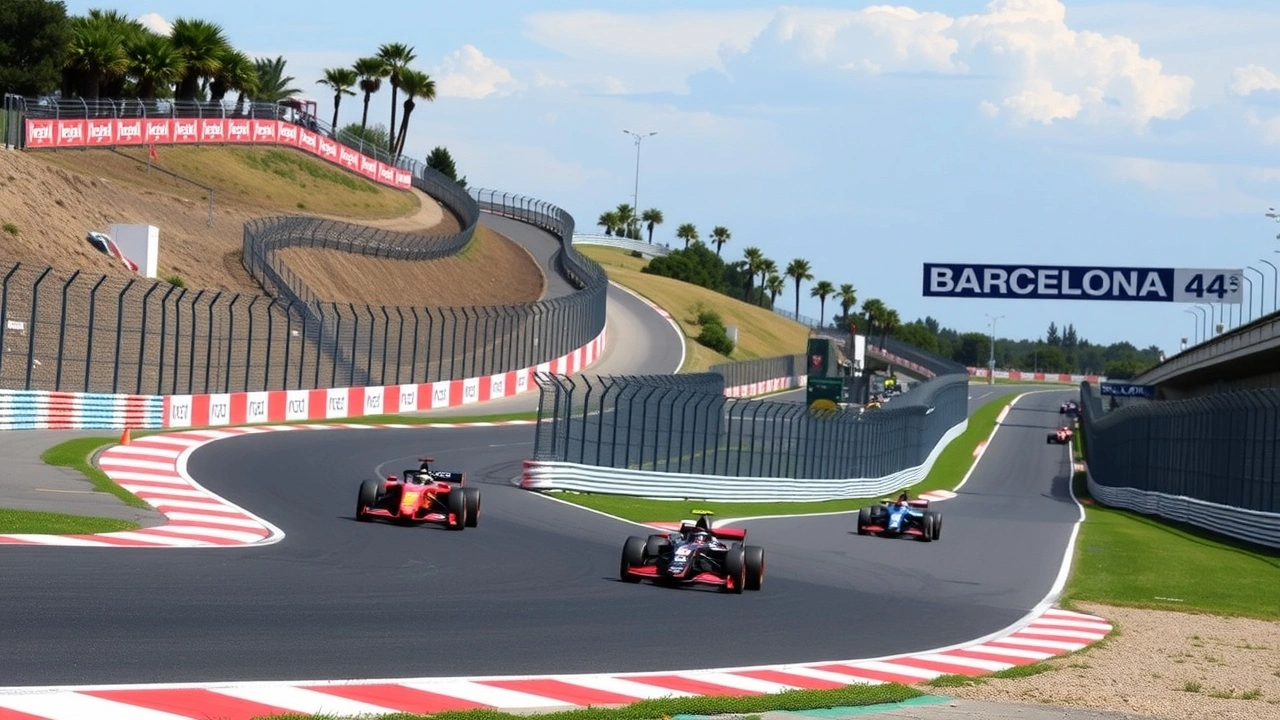 photographie du circuit de Barcelone avec des voitures de course