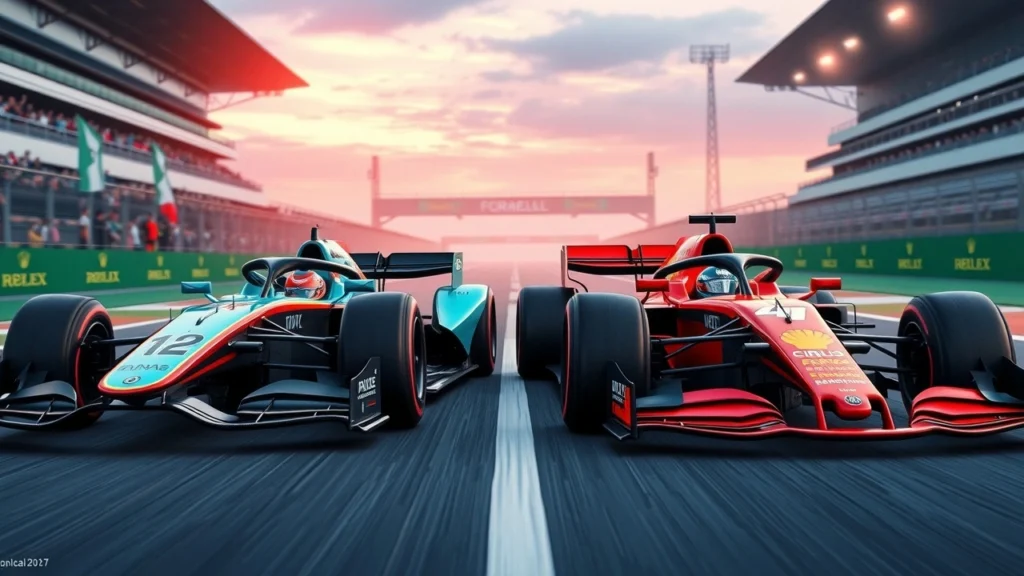 Comparaison de la Formule E et de la Formule 1 avec des voitures de course sur une piste.