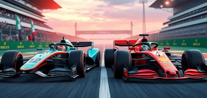 Comparaison de la Formule E et de la Formule 1 avec des voitures de course sur une piste.