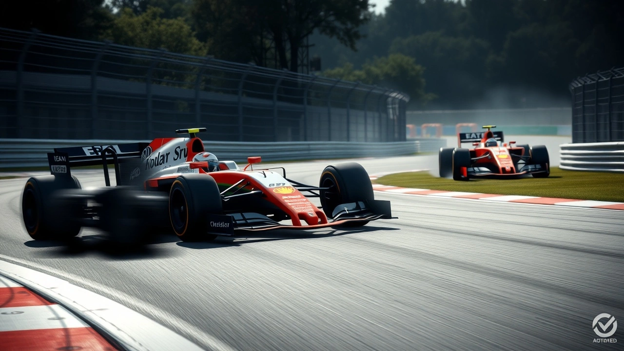 deux voitures de course en duel sur un circuit de F1