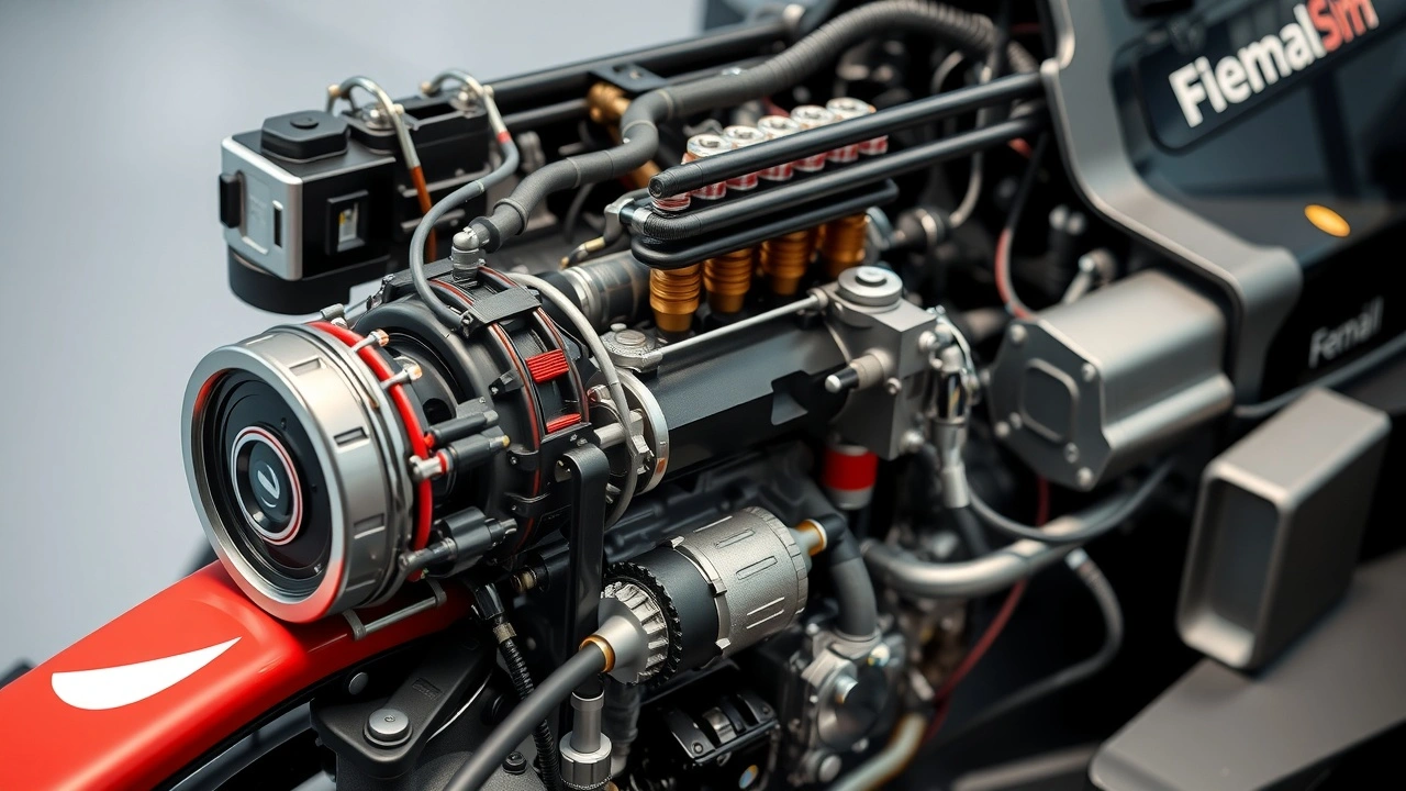 moteur de Formule 1 montrant des composants avancés