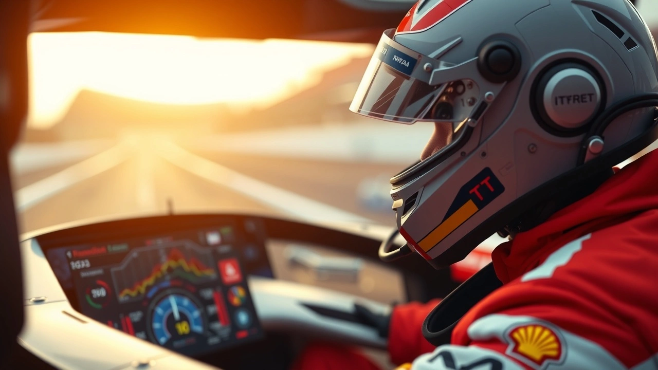 pilote de Formule 1 analysant des données sur un tableau de bord