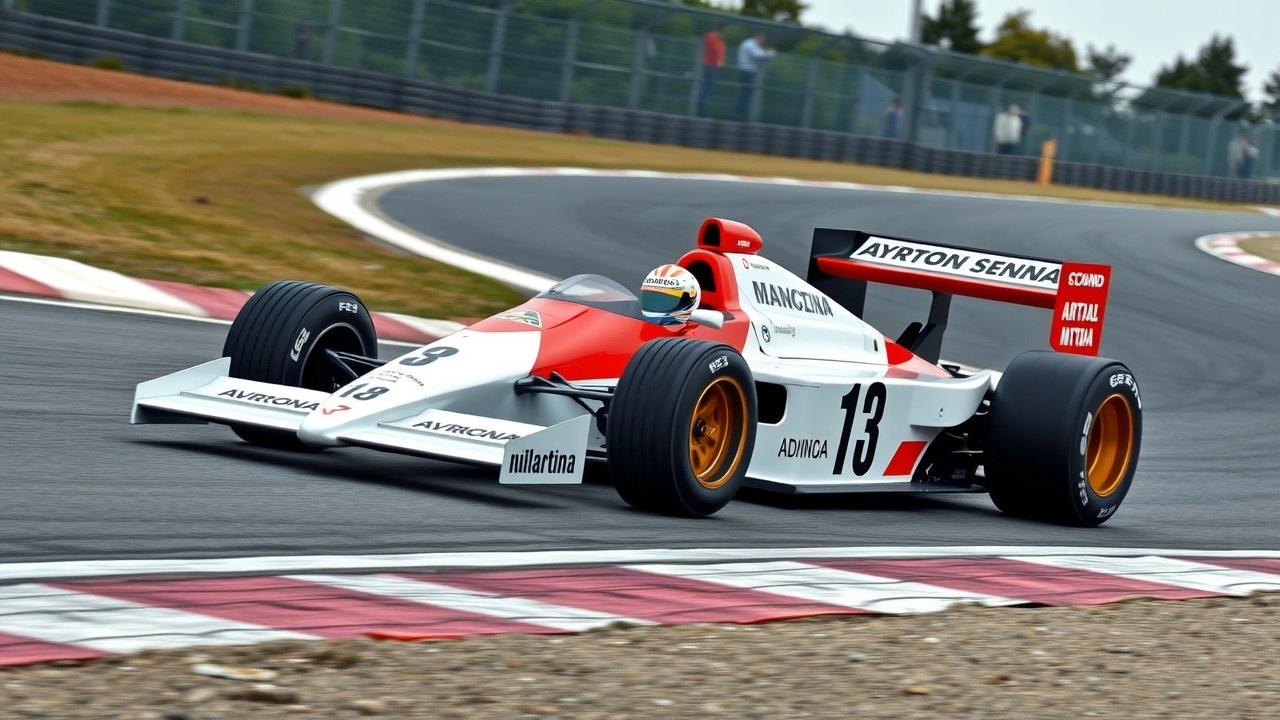 photo de la voiture de course d'Ayrton Senna sur un circuit