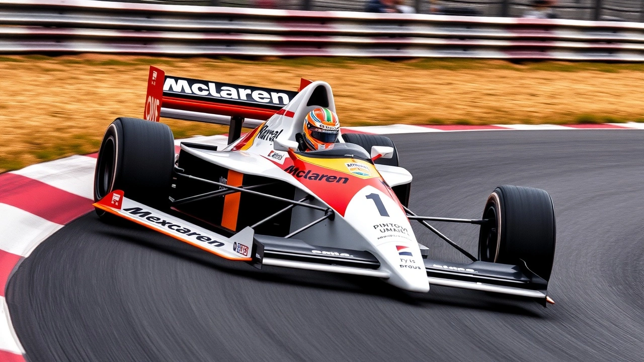 voiture de Formule 1 sur la piste avec casque