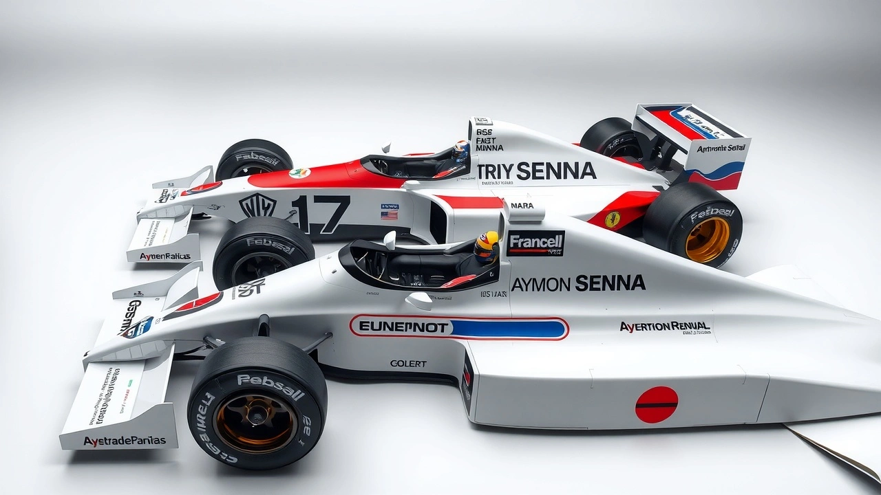 une voiture de formule 1 avec un casque de senna