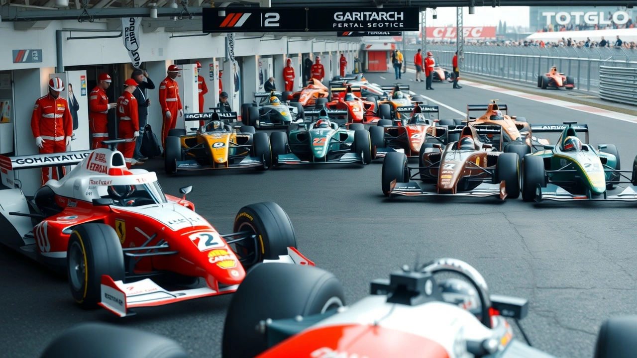 voitures de Formule 1 d ecuries emblématiques dans les stands