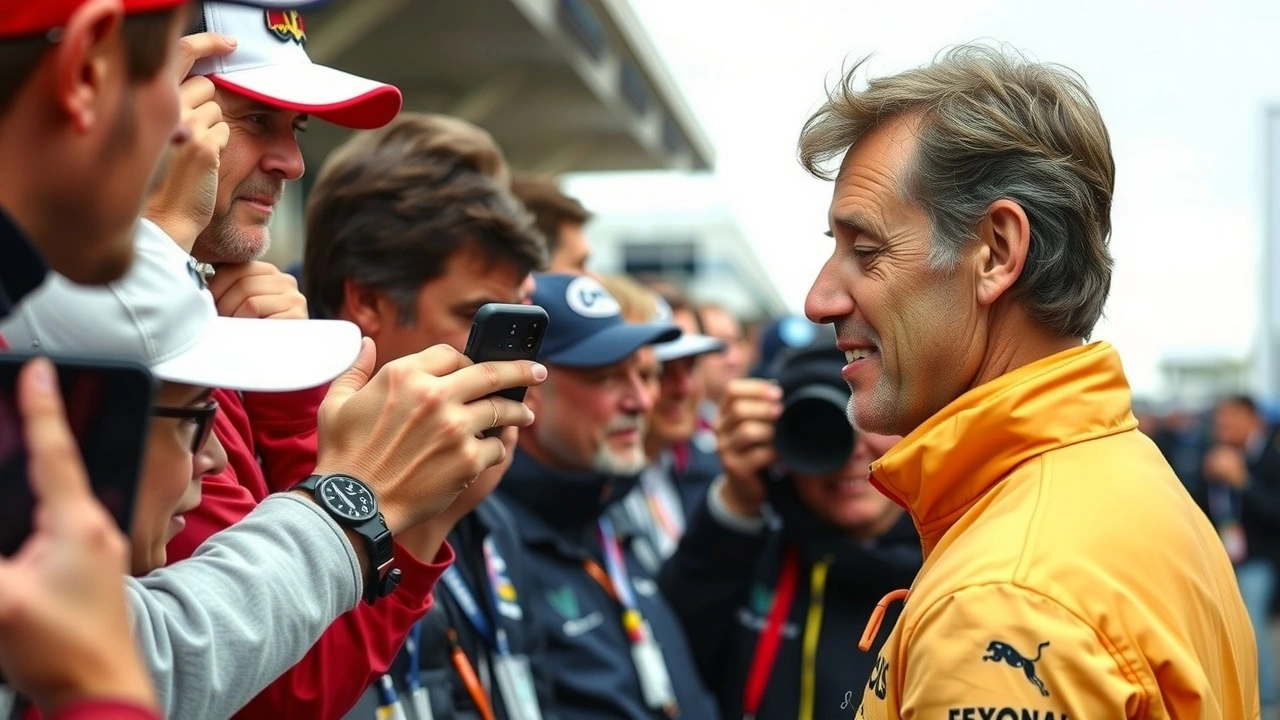 Alain Prost au motorsport avec des fans après sa carrière