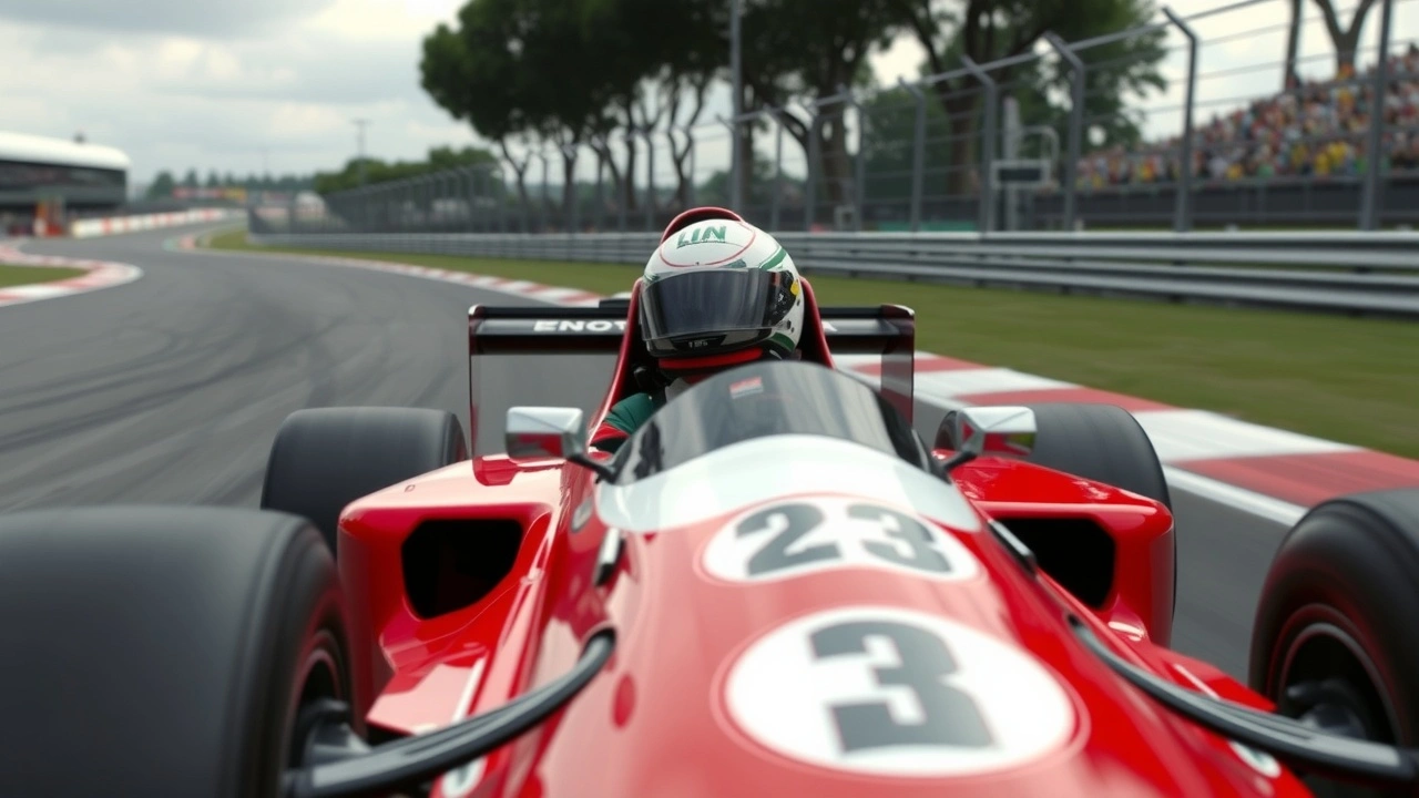 Alain Prost dans une voiture de Formule 1 sur une piste