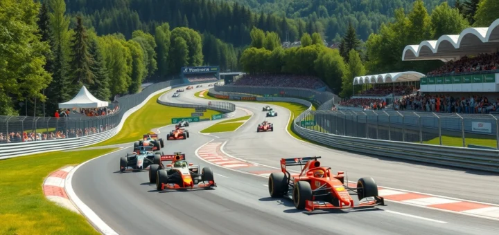 Une image photoréaliste du circuit de Nürburgring en pleine course.