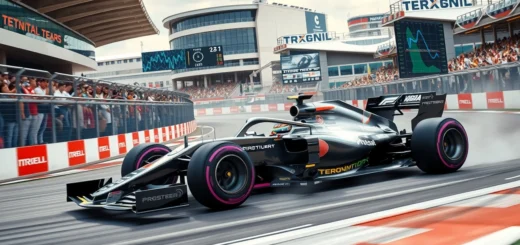 Une illustration photoréaliste des défis technologiques de l'aérodynamisme dans la Formule 1 moderne sur un circuit de course.