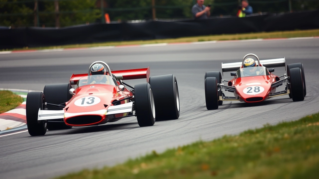 deux voitures de Formule 1 vintage en course