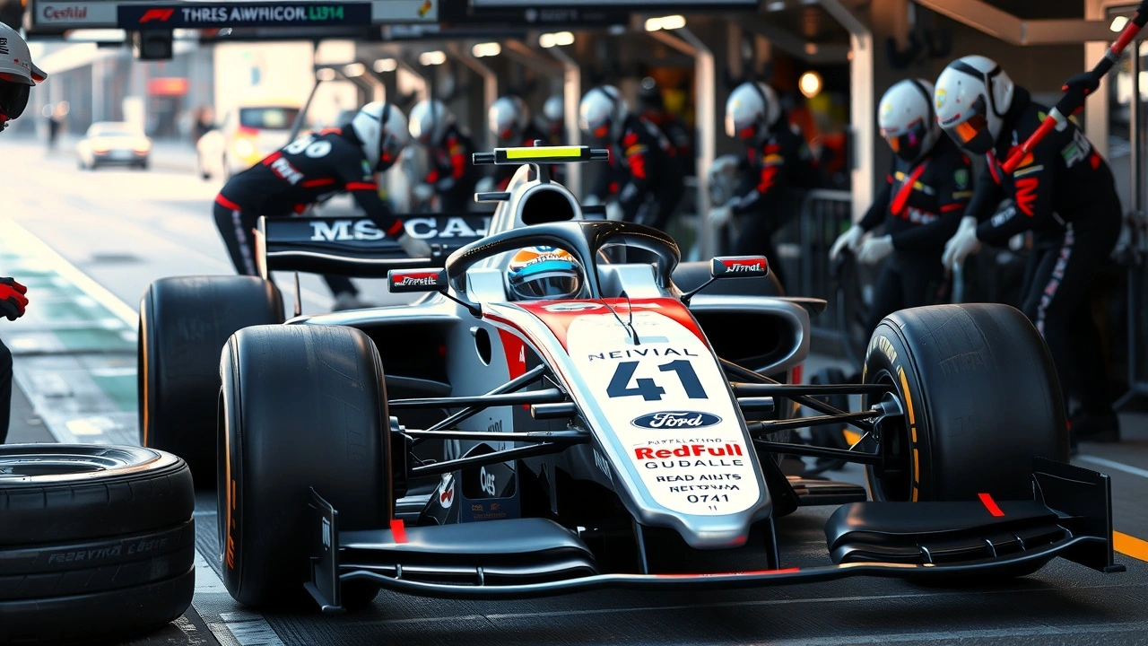 voiture de Formule 1 lors d'un arrêt aux stands