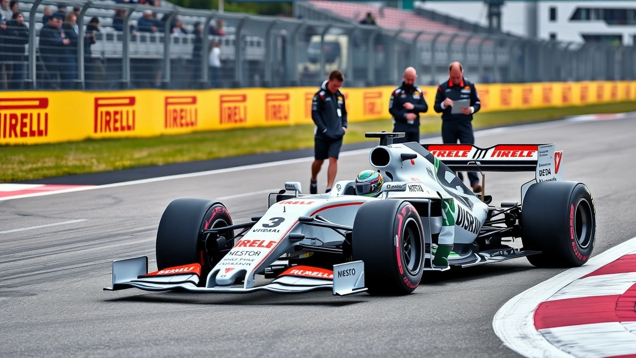 voiture de Formule 1 sur piste avec équipe