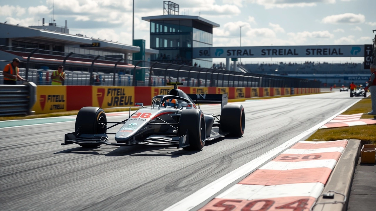 Voiture de Formule 1 en course avec barrières de sécurité