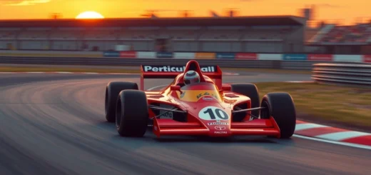 Une scène photoréaliste illustrant un moment stratégique d'Alain Prost en Formule 1.