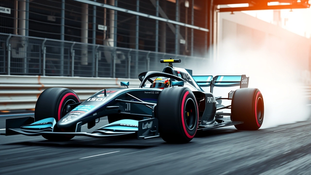 voiture de formule 1 avec pilote en séance d'essai